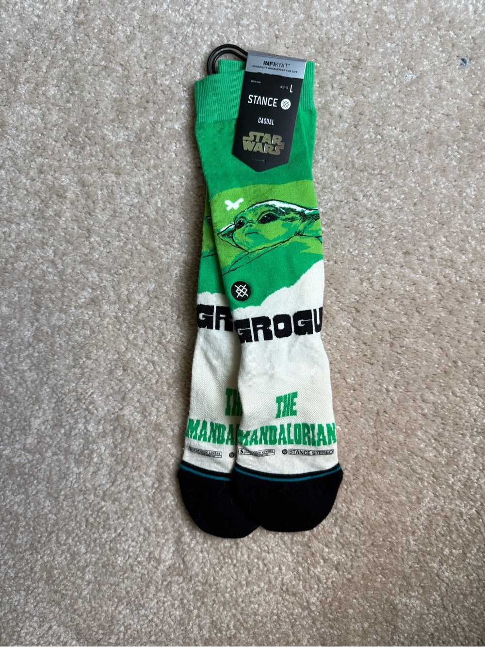 Stance The Mandalorian Grogu Green and Cream Crew Socks